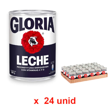 LECHE RECONSTITUIDA ENTERA GLORIA AZUL LATA 24 X 390 GR