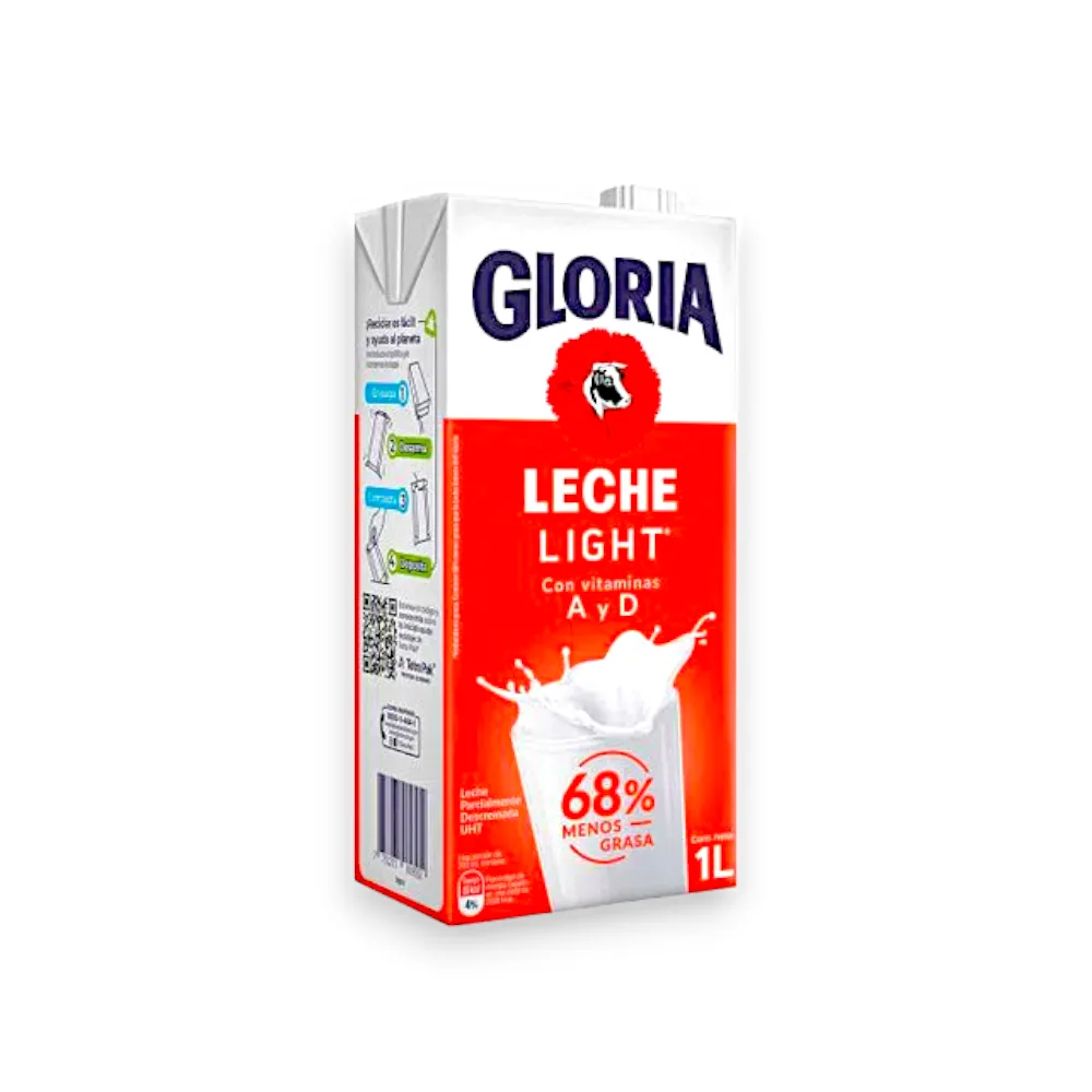 LECHE FRESCA LIGHT UHT GLORIA CAJA 12 X 1 LT