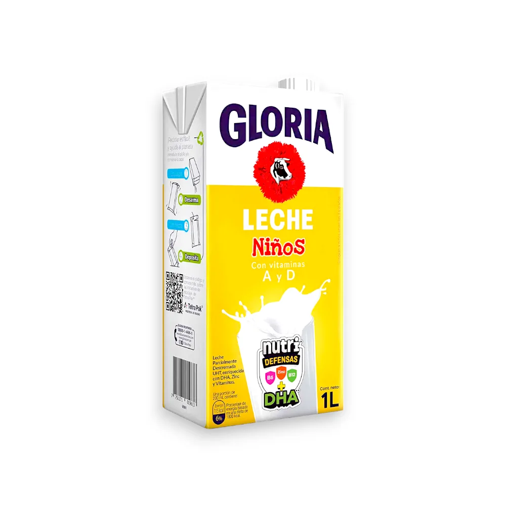 Leche GLORIA UHT Niños 1 a 5 años Caja x 1 Lt