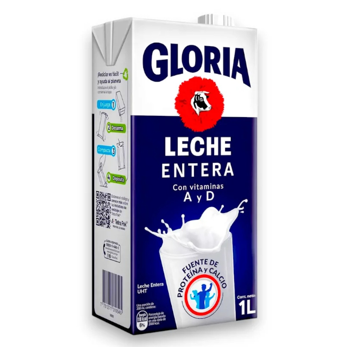 LECHE ENTERA UHT GLORIA CAJA 12 X 1 LT