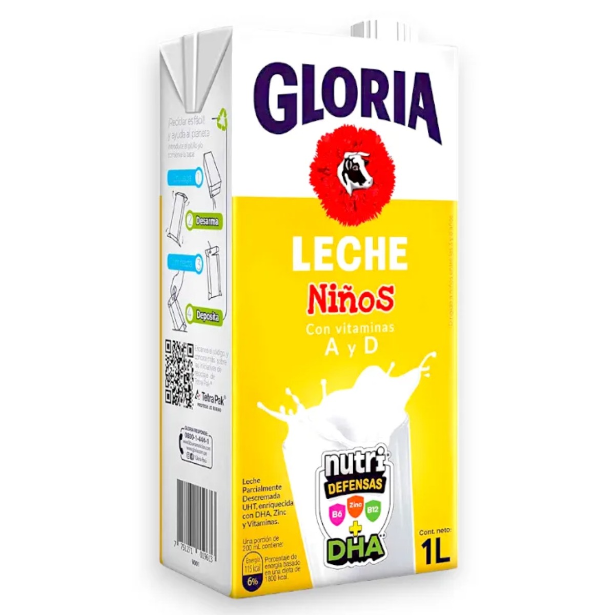 LECHE GLORIA UHT NIÑOS CAJA 12 X 1 LT